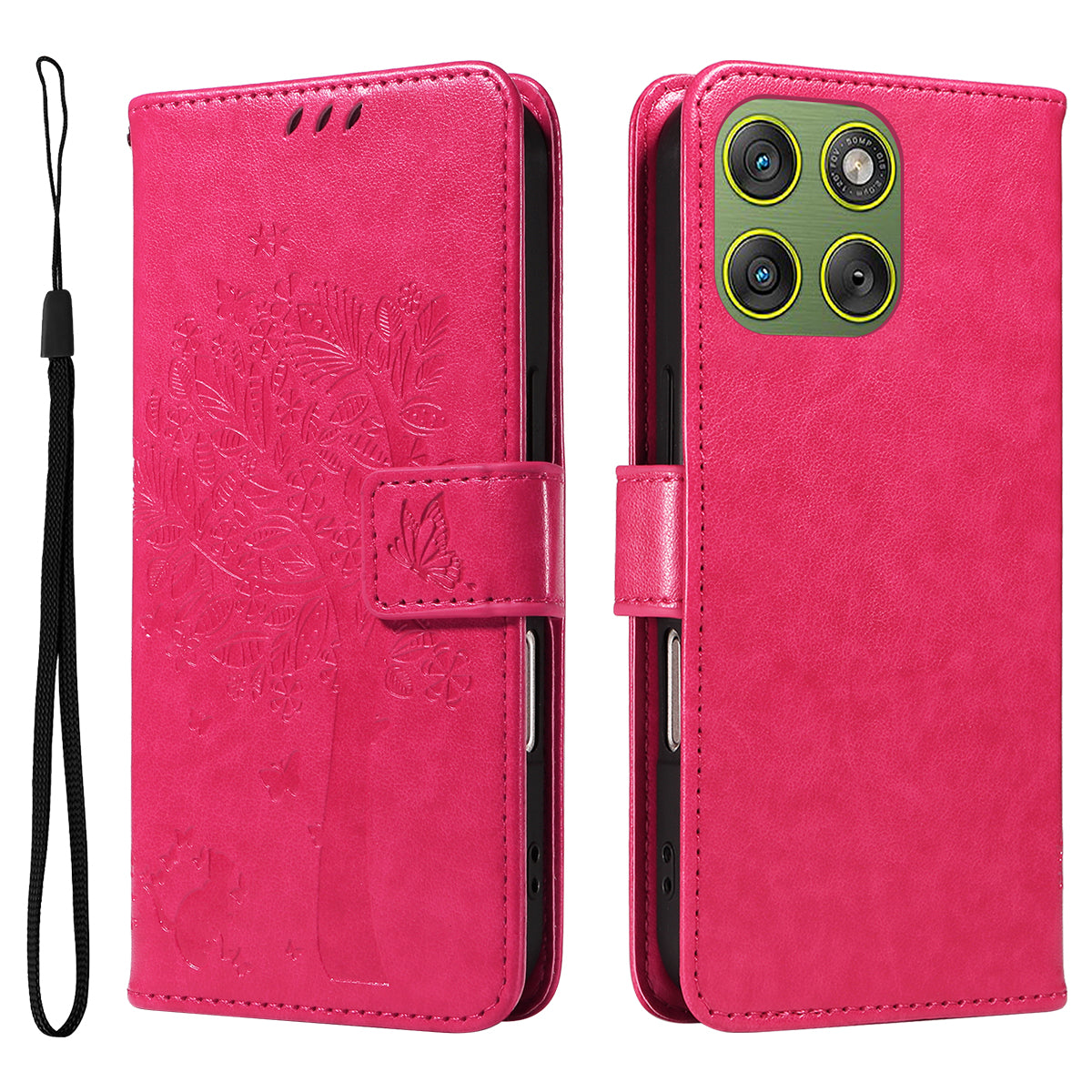 For Motorola Edge 70 5G Phone Case with Stand Cat Tree Pattern Leather Wallet Mobile Cover - Rose