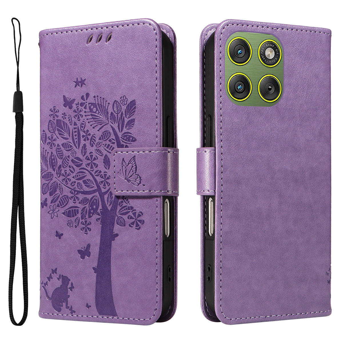 For Motorola Edge 70 5G Phone Case with Stand Cat Tree Pattern Leather Wallet Mobile Cover -  Light Purple