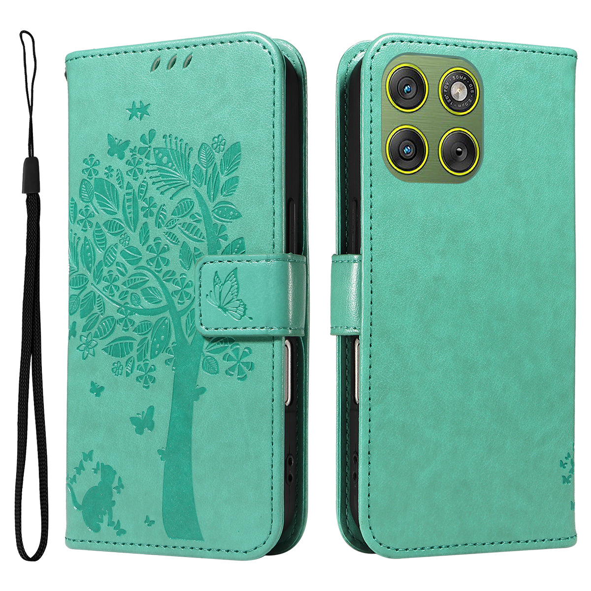 For Motorola Edge 70 5G Phone Case with Stand Cat Tree Pattern Leather Wallet Mobile Cover - Green