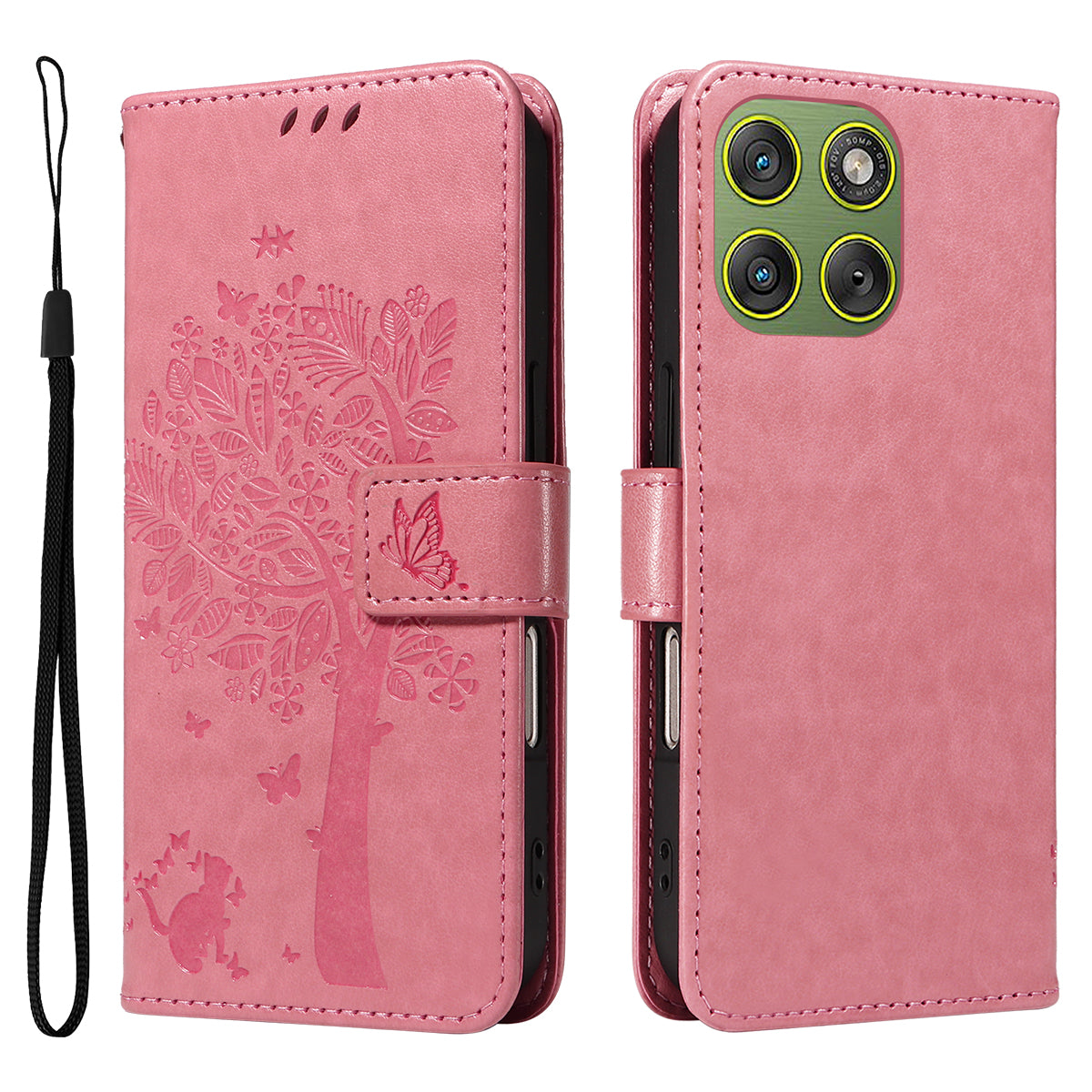 For Motorola Edge 70 5G Phone Case with Stand Cat Tree Pattern Leather Wallet Mobile Cover - Pink