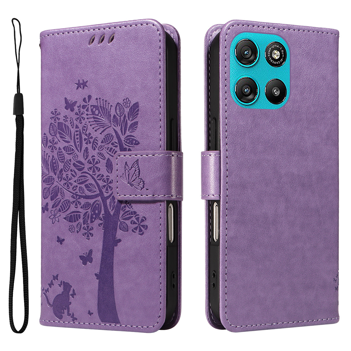 For Motorola Moto G57 Power 5G / Motorola Moto G100 5G (2025) / Motorola Moto G67 Power 5G Phone Case with Stand Cat Tree Pattern Leather Wallet Mobile Cover - Purple