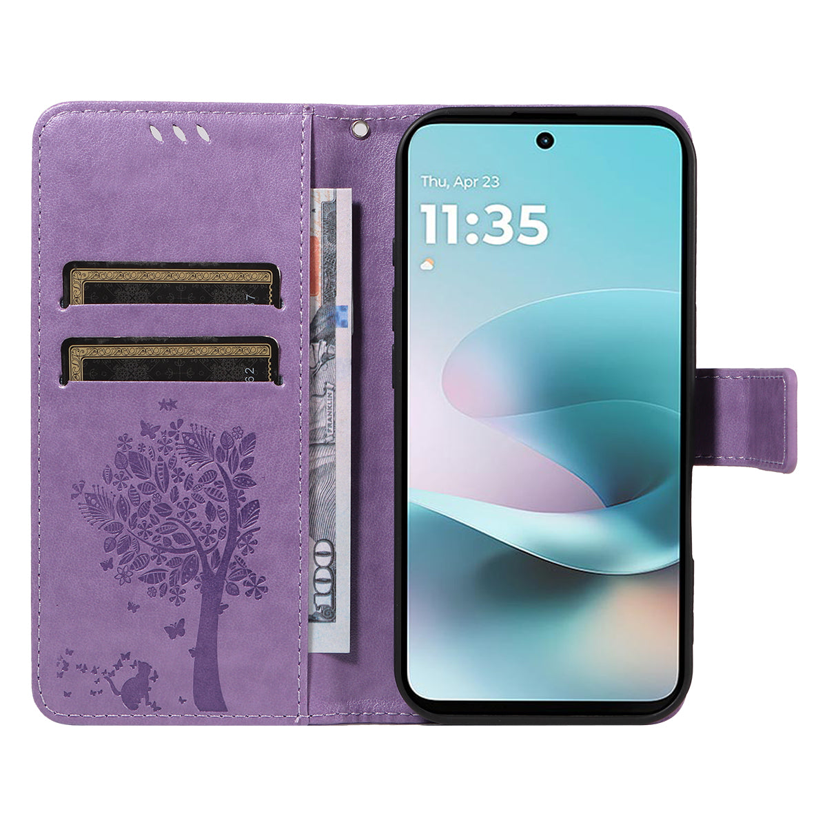 For Motorola Moto G57 Power 5G / Motorola Moto G100 5G (2025) / Motorola Moto G67 Power 5G Phone Case with Stand Cat Tree Pattern Leather Wallet Mobile Cover - Purple