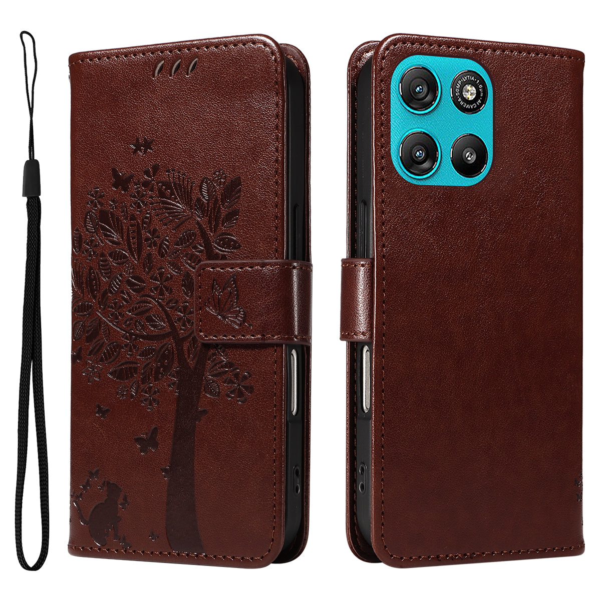 For Motorola Moto G57 Power 5G / Motorola Moto G100 5G (2025) / Motorola Moto G67 Power 5G Phone Case with Stand Cat Tree Pattern Leather Wallet Mobile Cover - Coffee