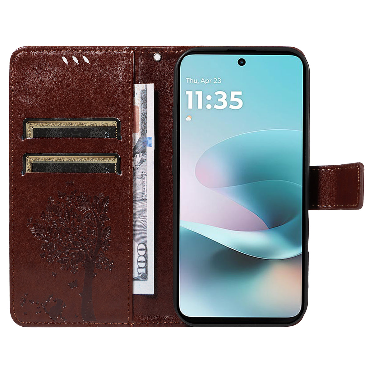 For Motorola Moto G57 Power 5G / Motorola Moto G100 5G (2025) / Motorola Moto G67 Power 5G Phone Case with Stand Cat Tree Pattern Leather Wallet Mobile Cover - Coffee