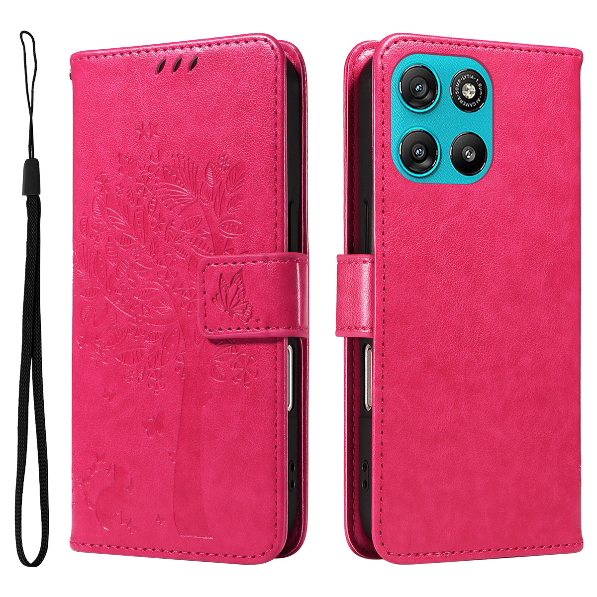 For Motorola Moto G57 Power 5G / Motorola Moto G100 5G (2025) / Motorola Moto G67 Power 5G Phone Case with Stand Cat Tree Pattern Leather Wallet Mobile Cover - Rose