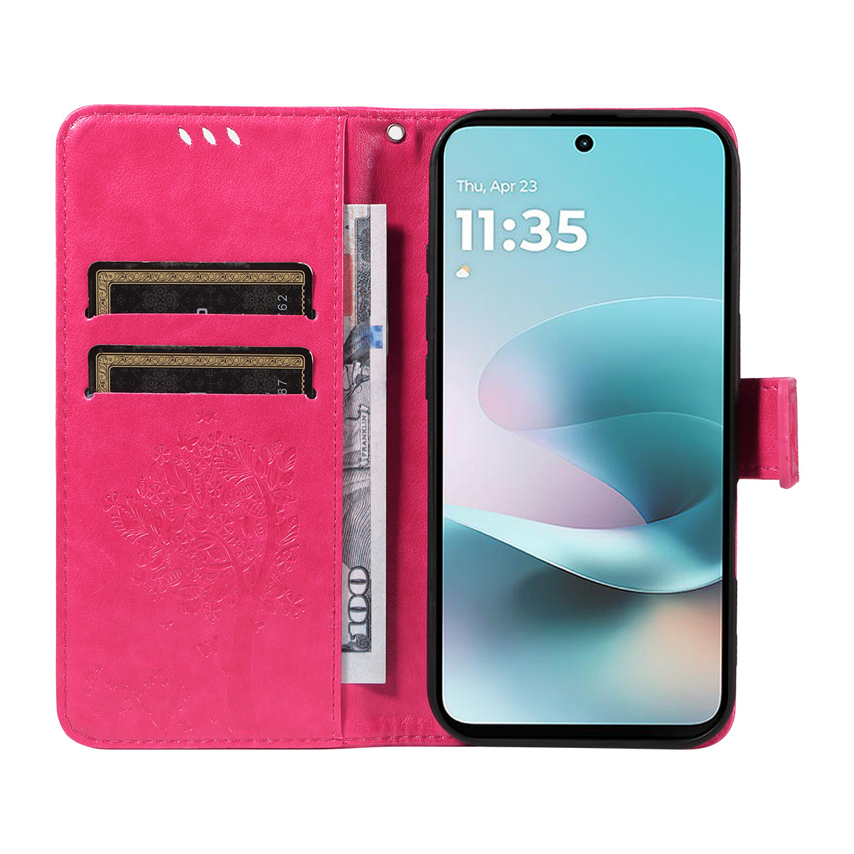 For Motorola Moto G57 Power 5G / Motorola Moto G100 5G (2025) / Motorola Moto G67 Power 5G Phone Case with Stand Cat Tree Pattern Leather Wallet Mobile Cover - Rose