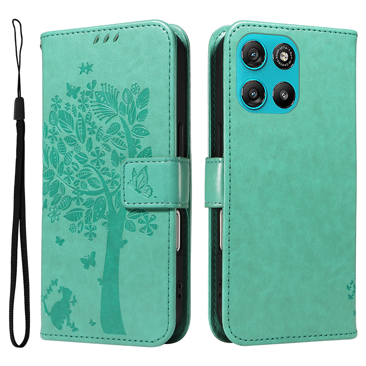 For Motorola Moto G57 Power 5G / Motorola Moto G100 5G (2025) / Motorola Moto G67 Power 5G Phone Case with Stand Cat Tree Pattern Leather Wallet Mobile Cover - Green