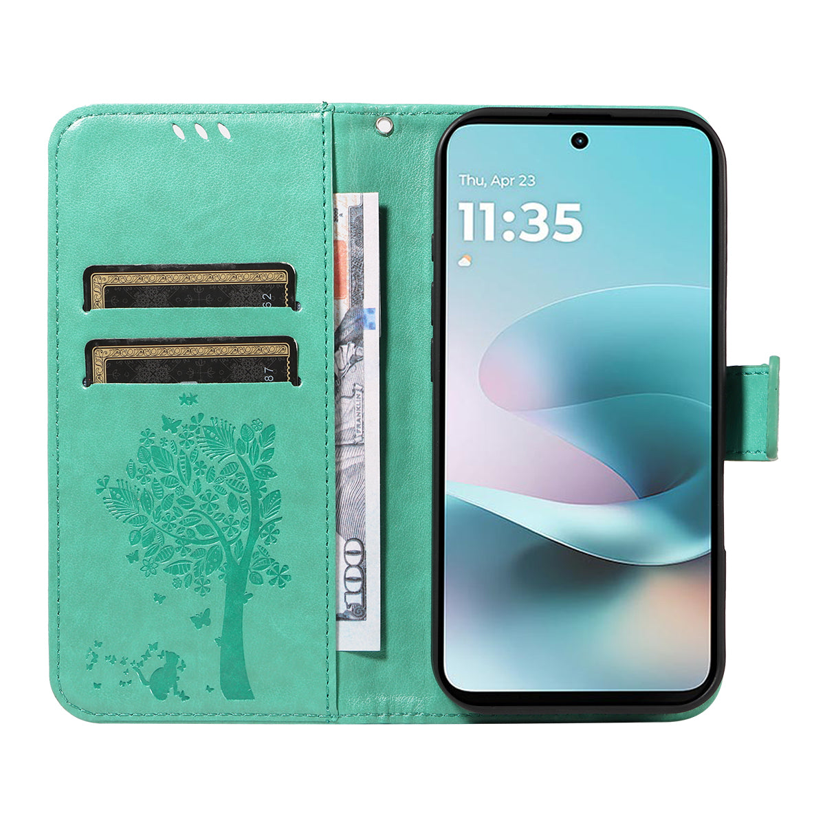 For Motorola Moto G57 Power 5G / Motorola Moto G100 5G (2025) / Motorola Moto G67 Power 5G Phone Case with Stand Cat Tree Pattern Leather Wallet Mobile Cover - Green