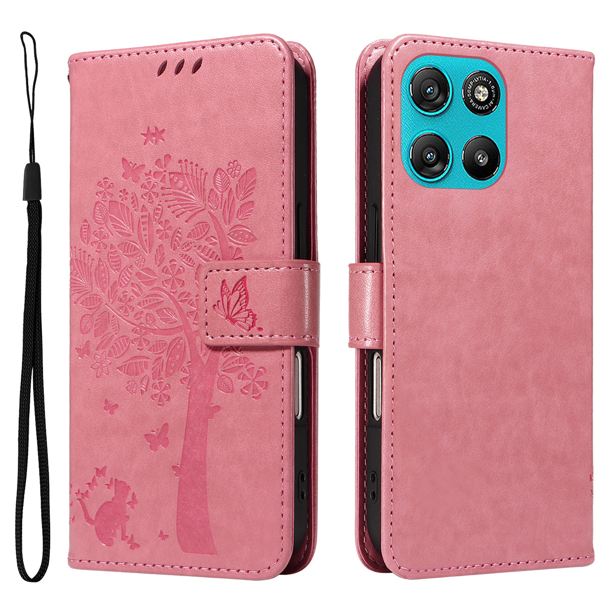 For Motorola Moto G57 Power 5G / Motorola Moto G100 5G (2025) / Motorola Moto G67 Power 5G Phone Case with Stand Cat Tree Pattern Leather Wallet Mobile Cover - Pink