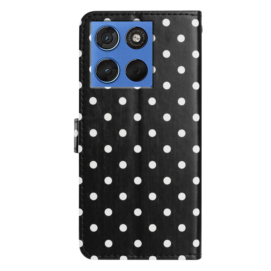 For Motorola Edge 70 5G Leather Case Polka Dot Pattern Wallet Stand Folio Phone Cover - Black