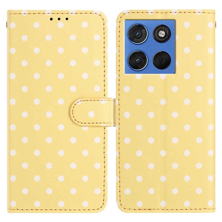 For Motorola Edge 70 5G Leather Case Polka Dot Pattern Wallet Stand Folio Phone Cover - Yellow
