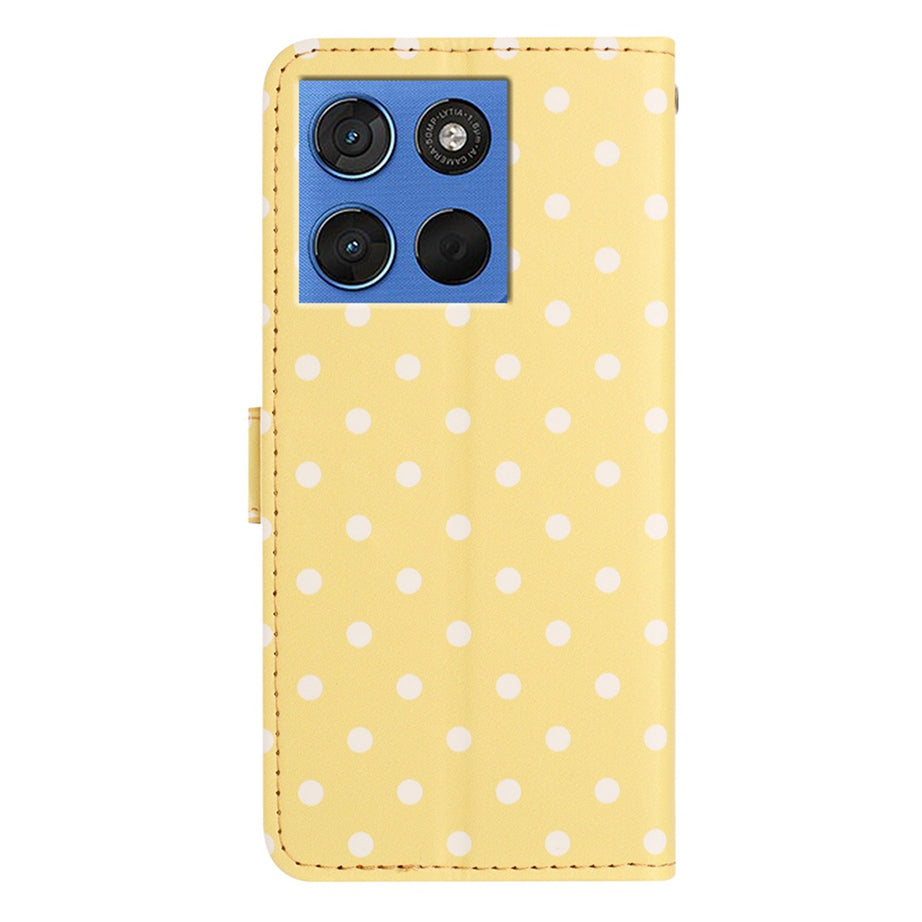 For Motorola Edge 70 5G Leather Case Polka Dot Pattern Wallet Stand Folio Phone Cover - Yellow