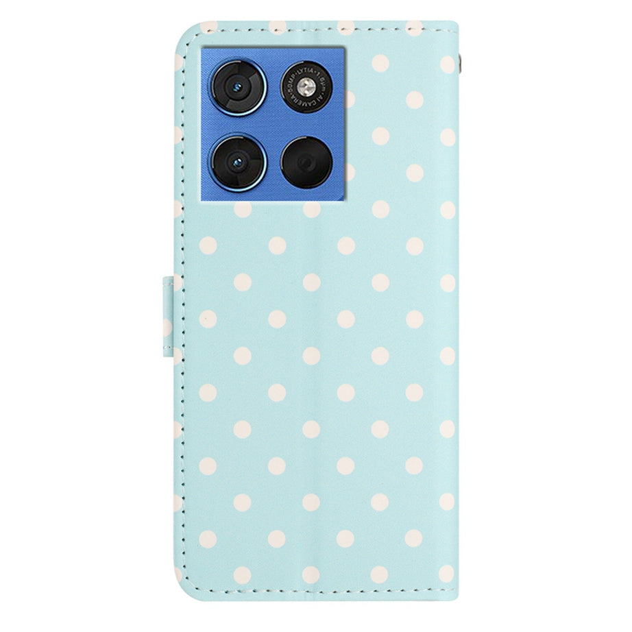 For Motorola Edge 70 5G Leather Case Polka Dot Pattern Wallet Stand Folio Phone Cover - Blue