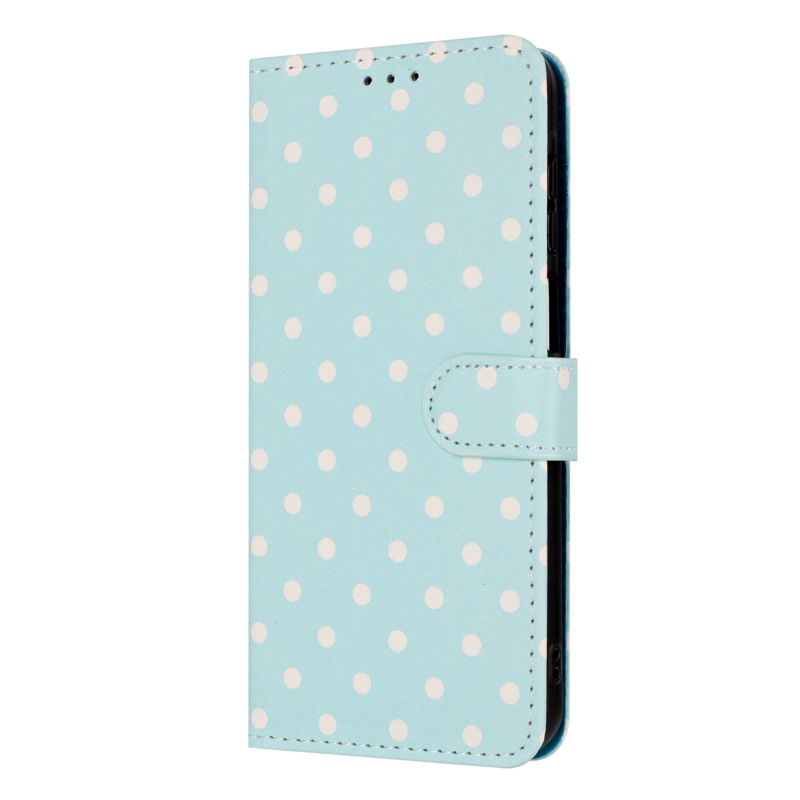 For Motorola Edge 70 5G Leather Case Polka Dot Pattern Wallet Stand Folio Phone Cover - Blue