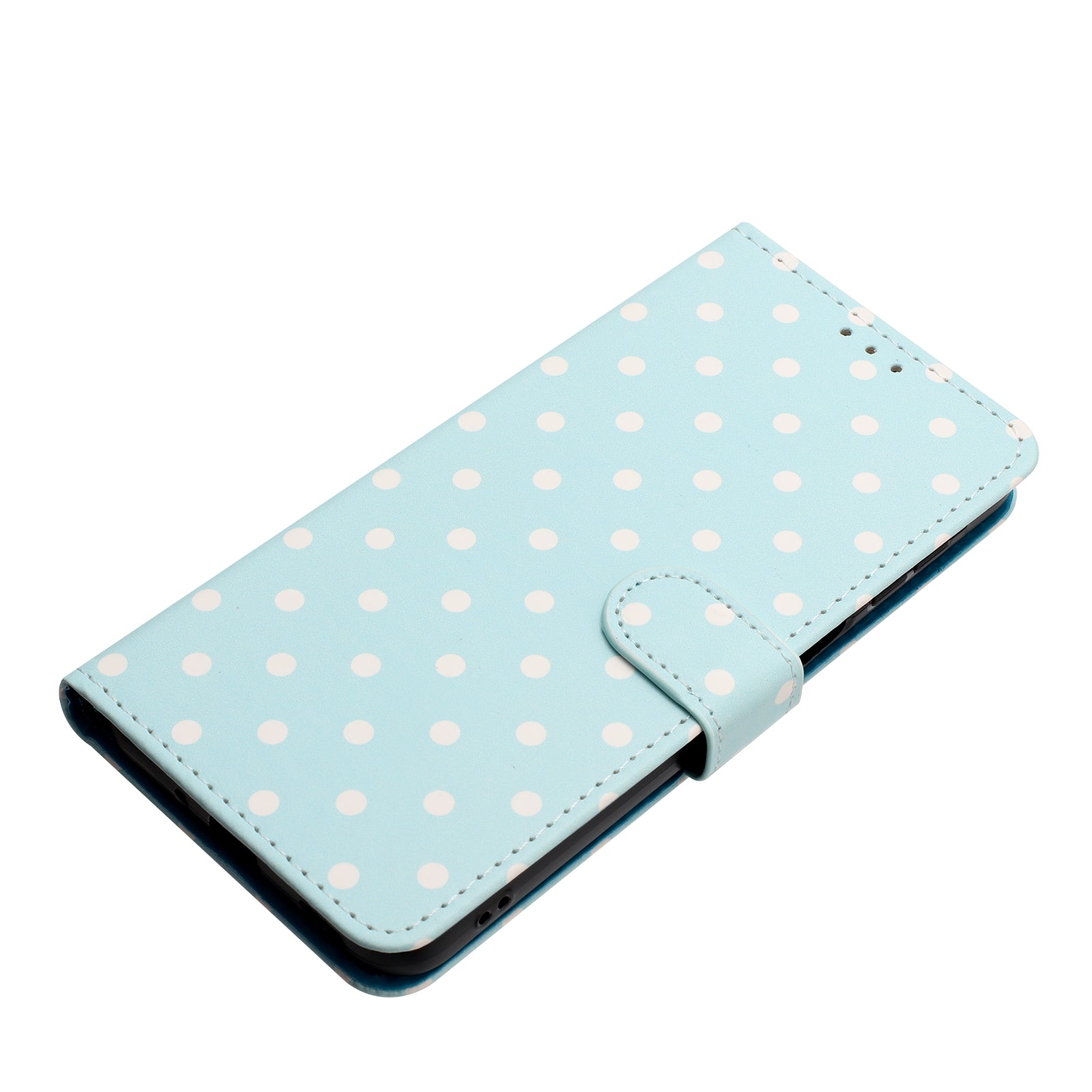 For Motorola Edge 70 5G Leather Case Polka Dot Pattern Wallet Stand Folio Phone Cover - Blue