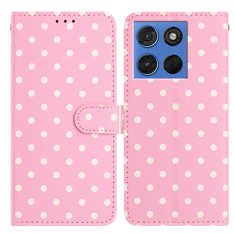 For Motorola Edge 70 5G Leather Case Polka Dot Pattern Wallet Stand Folio Phone Cover - Pink