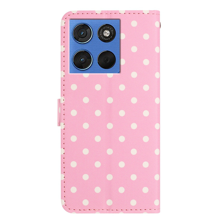 For Motorola Edge 70 5G Leather Case Polka Dot Pattern Wallet Stand Folio Phone Cover - Pink