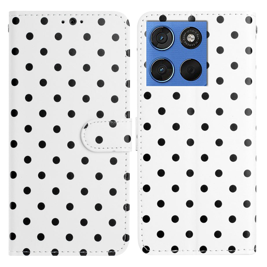 For Motorola Edge 70 5G Leather Case Polka Dot Pattern Wallet Stand Folio Phone Cover - White