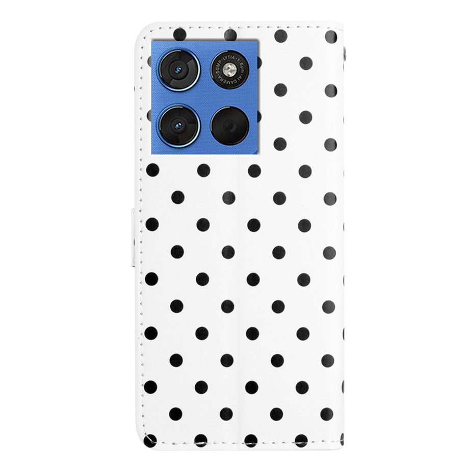 For Motorola Edge 70 5G Leather Case Polka Dot Pattern Wallet Stand Folio Phone Cover - White
