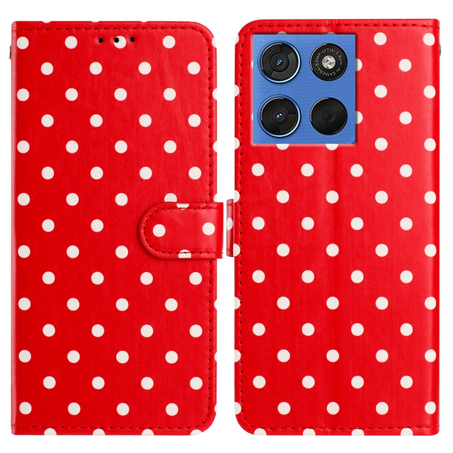 For Motorola Edge 70 5G Leather Case Polka Dot Pattern Wallet Stand Folio Phone Cover - Red