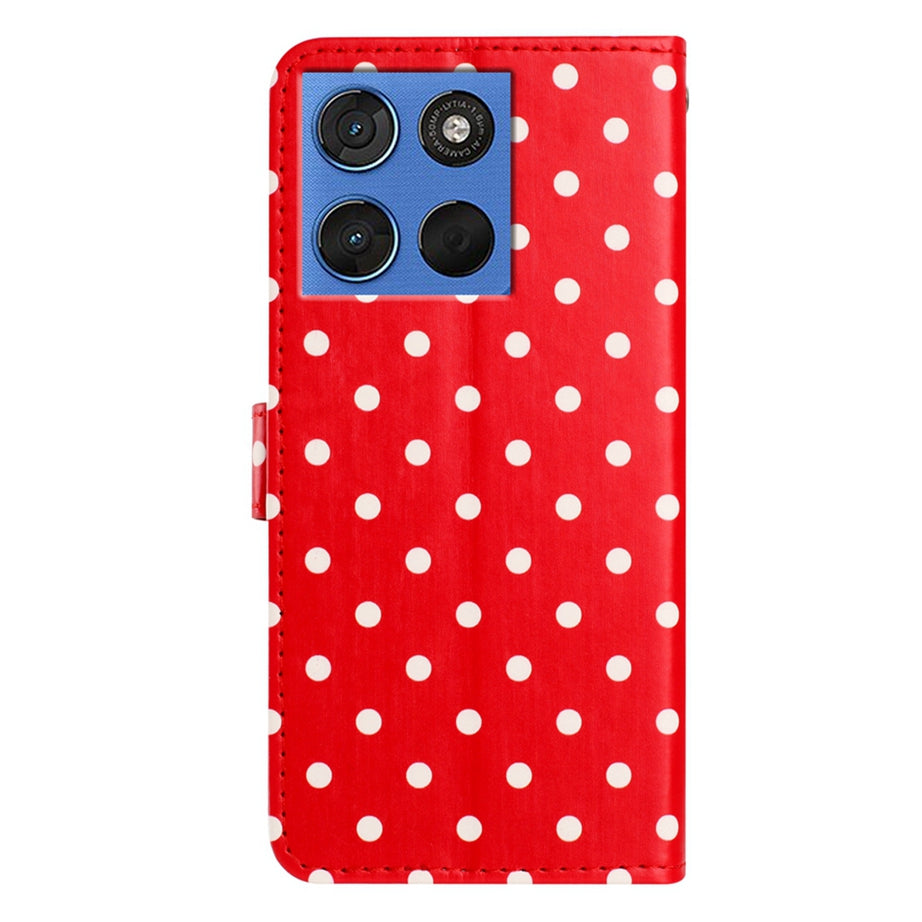 For Motorola Edge 70 5G Leather Case Polka Dot Pattern Wallet Stand Folio Phone Cover - Red