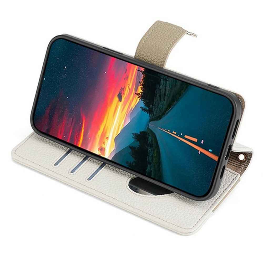 For Xiaomi 17 Pro Case Mirror Wallet Leather Phone Cover with Chain Shoulder Strap - White