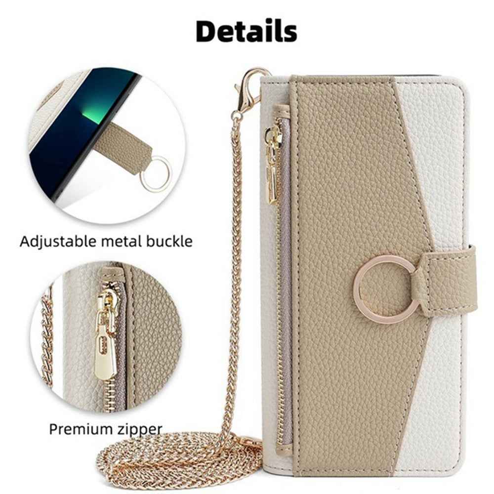 For Xiaomi 17 Pro Case Mirror Wallet Leather Phone Cover with Chain Shoulder Strap - White