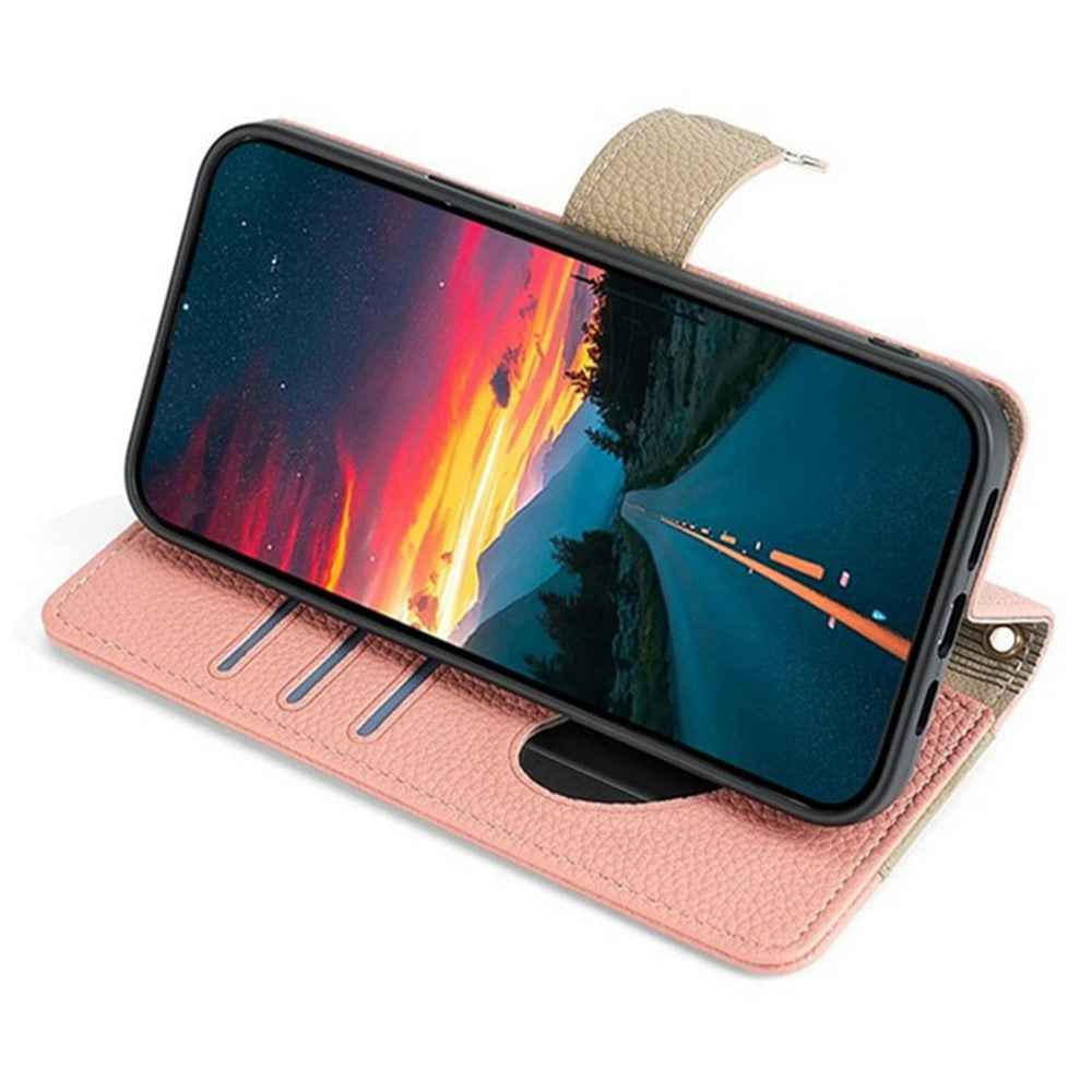 For Xiaomi 17 Pro Case Mirror Wallet Leather Phone Cover with Chain Shoulder Strap - Pink