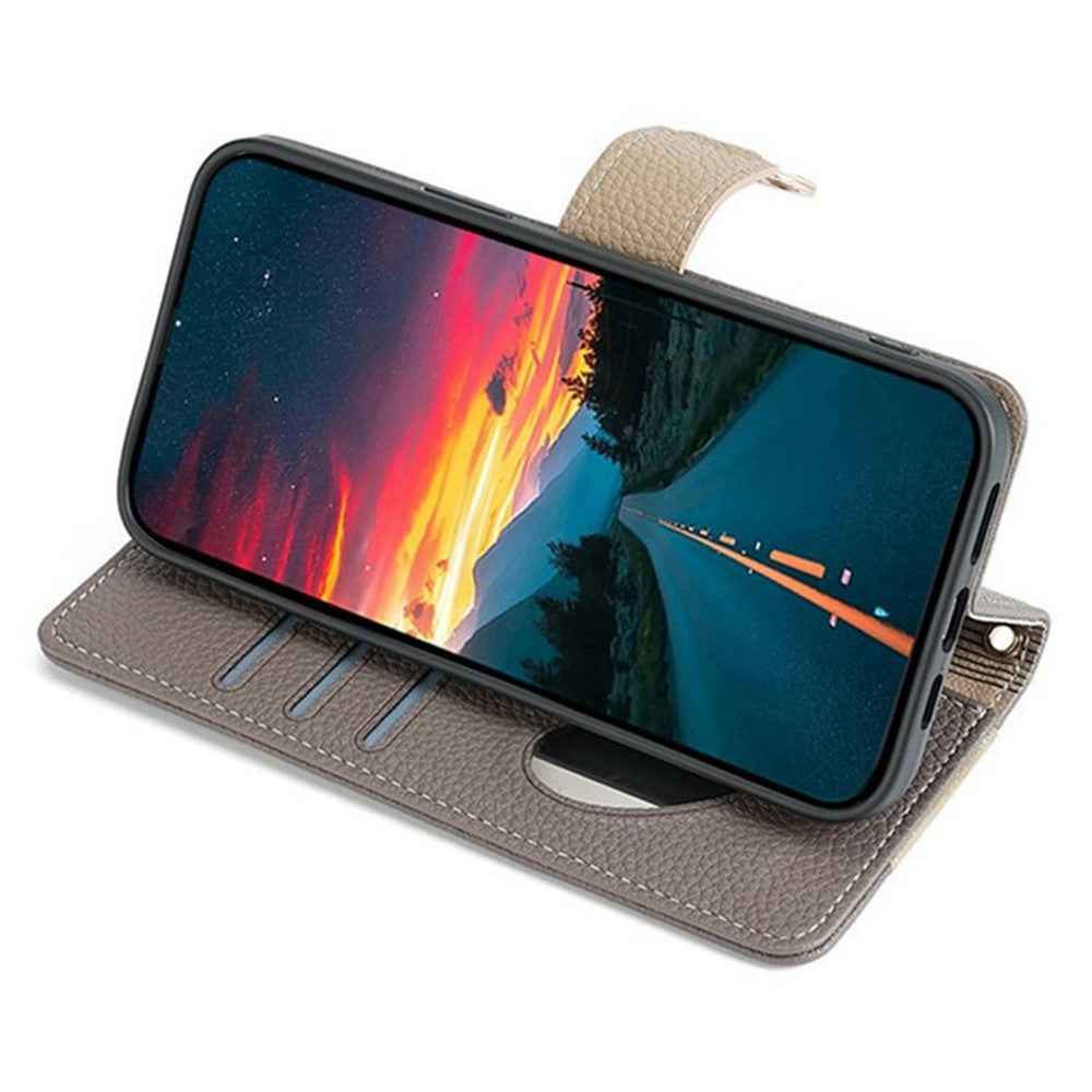 For Xiaomi 17 Pro Case Mirror Wallet Leather Phone Cover with Chain Shoulder Strap - Grey