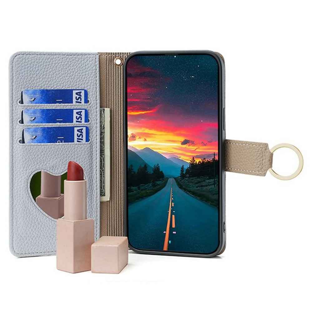 For Xiaomi 17 Pro Case Mirror Wallet Leather Phone Cover with Chain Shoulder Strap - Blue