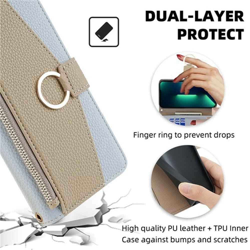 For Xiaomi 17 Pro Case Mirror Wallet Leather Phone Cover with Chain Shoulder Strap - Blue