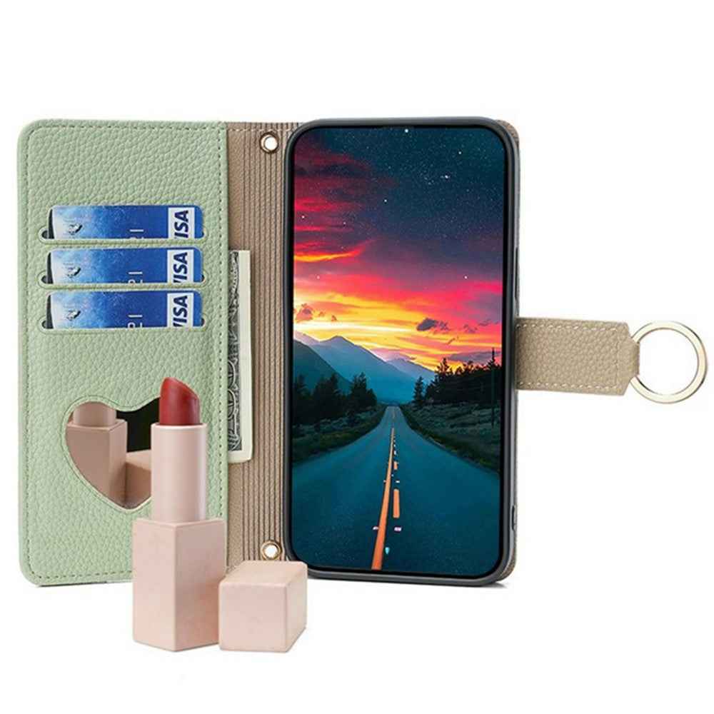 For Xiaomi 17 Pro Case Mirror Wallet Leather Phone Cover with Chain Shoulder Strap - Green