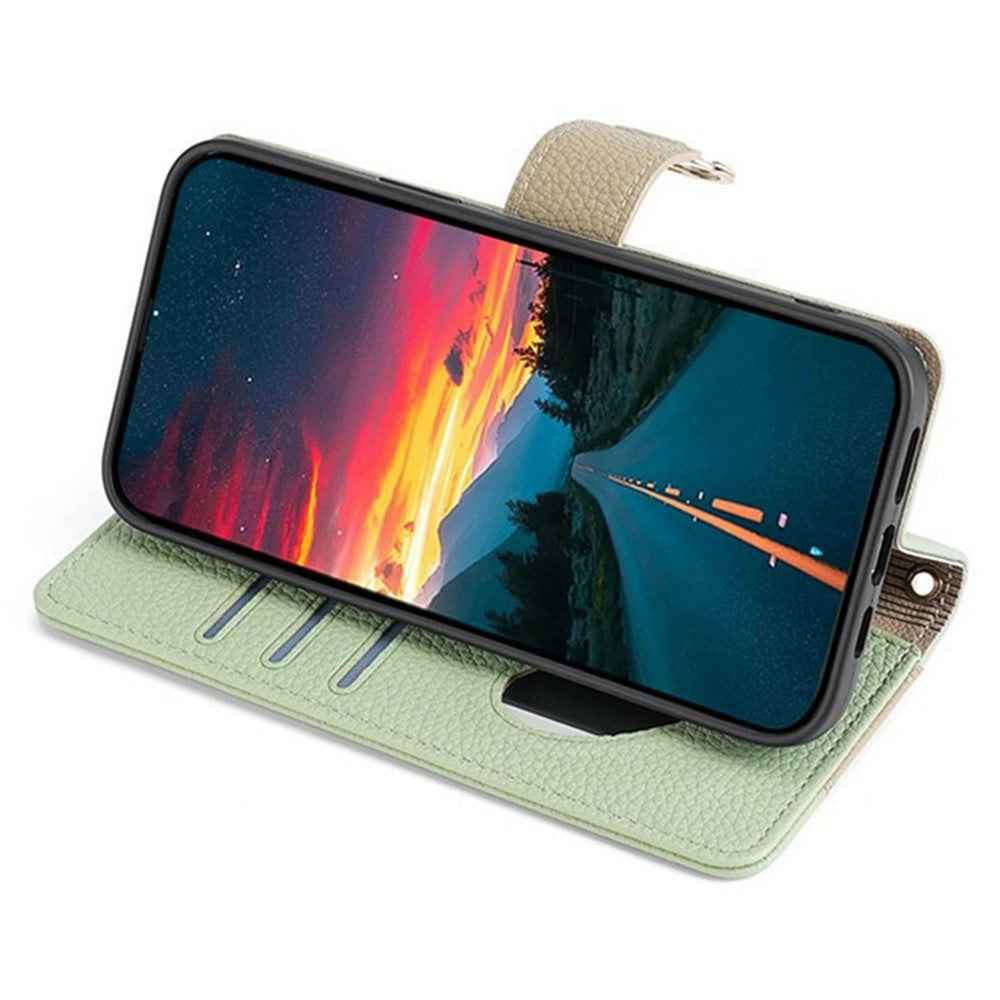 For Xiaomi 17 Pro Case Mirror Wallet Leather Phone Cover with Chain Shoulder Strap - Green