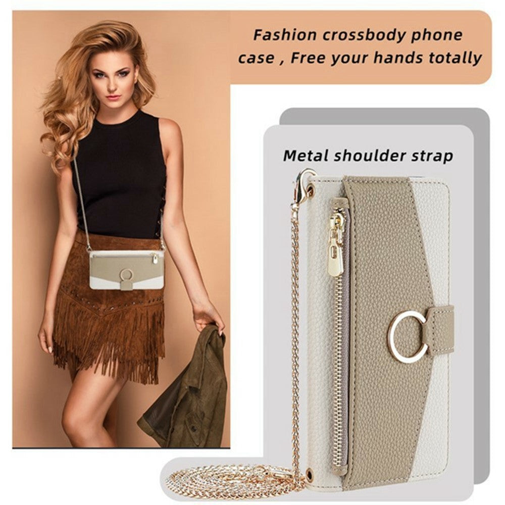 For Xiaomi 17 Pro Max Case Mirror Wallet Leather Phone Cover with Chain Shoulder Strap - White