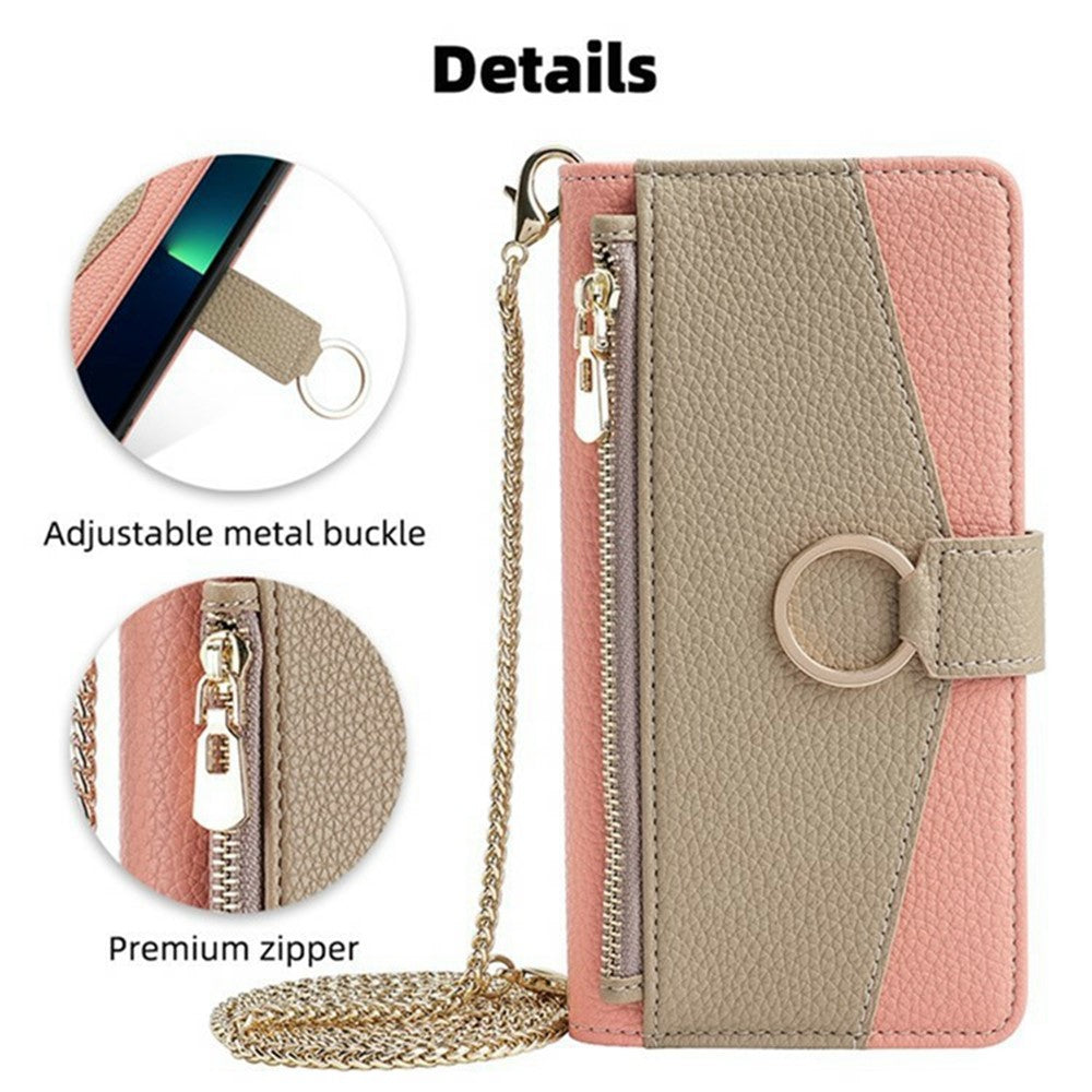 For Xiaomi 17 Pro Max Case Mirror Wallet Leather Phone Cover with Chain Shoulder Strap - Pink