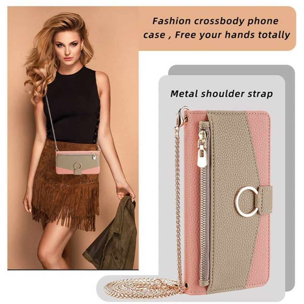 For Xiaomi 17 Pro Max Case Mirror Wallet Leather Phone Cover with Chain Shoulder Strap - Pink
