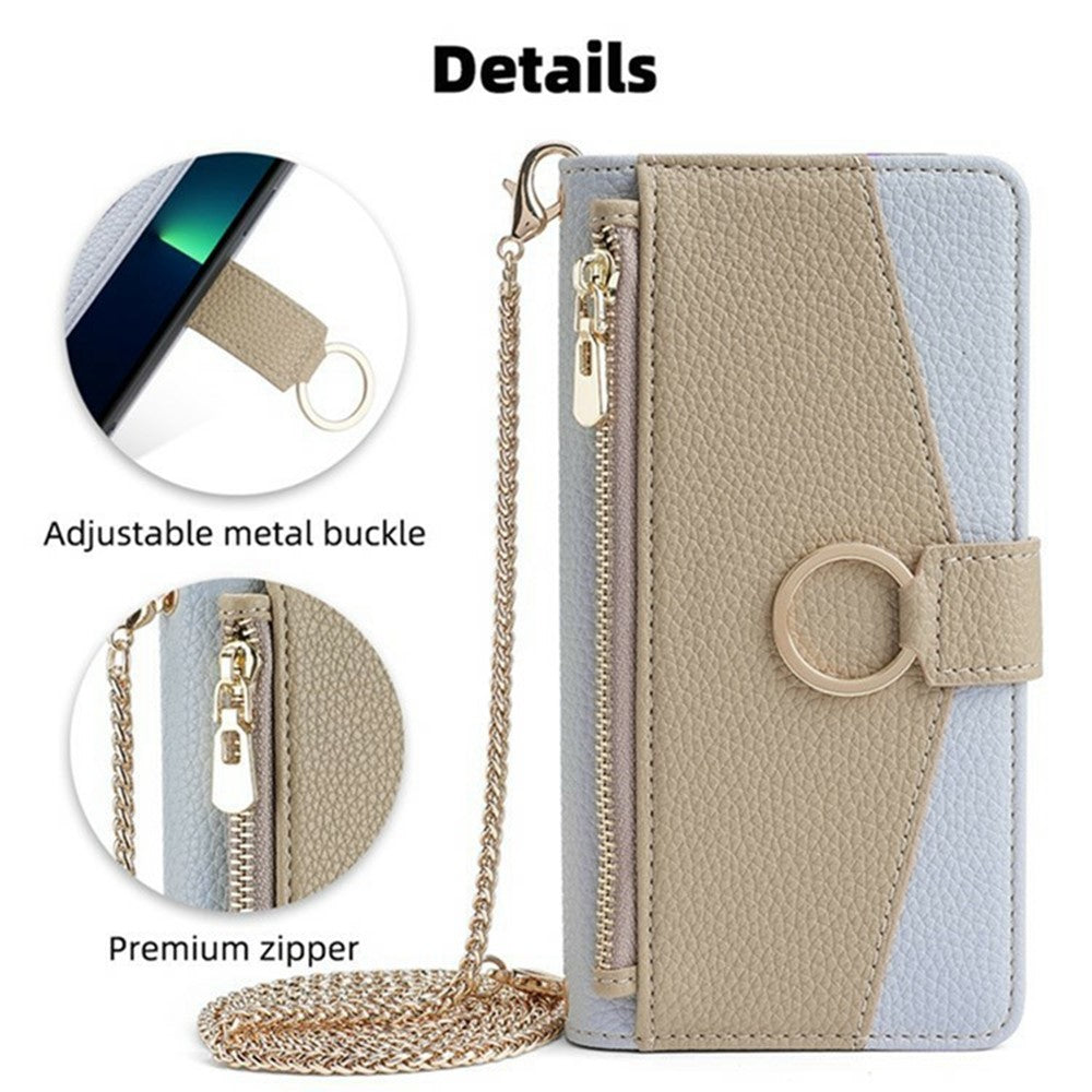 For Xiaomi 17 Pro Max Case Mirror Wallet Leather Phone Cover with Chain Shoulder Strap - Blue