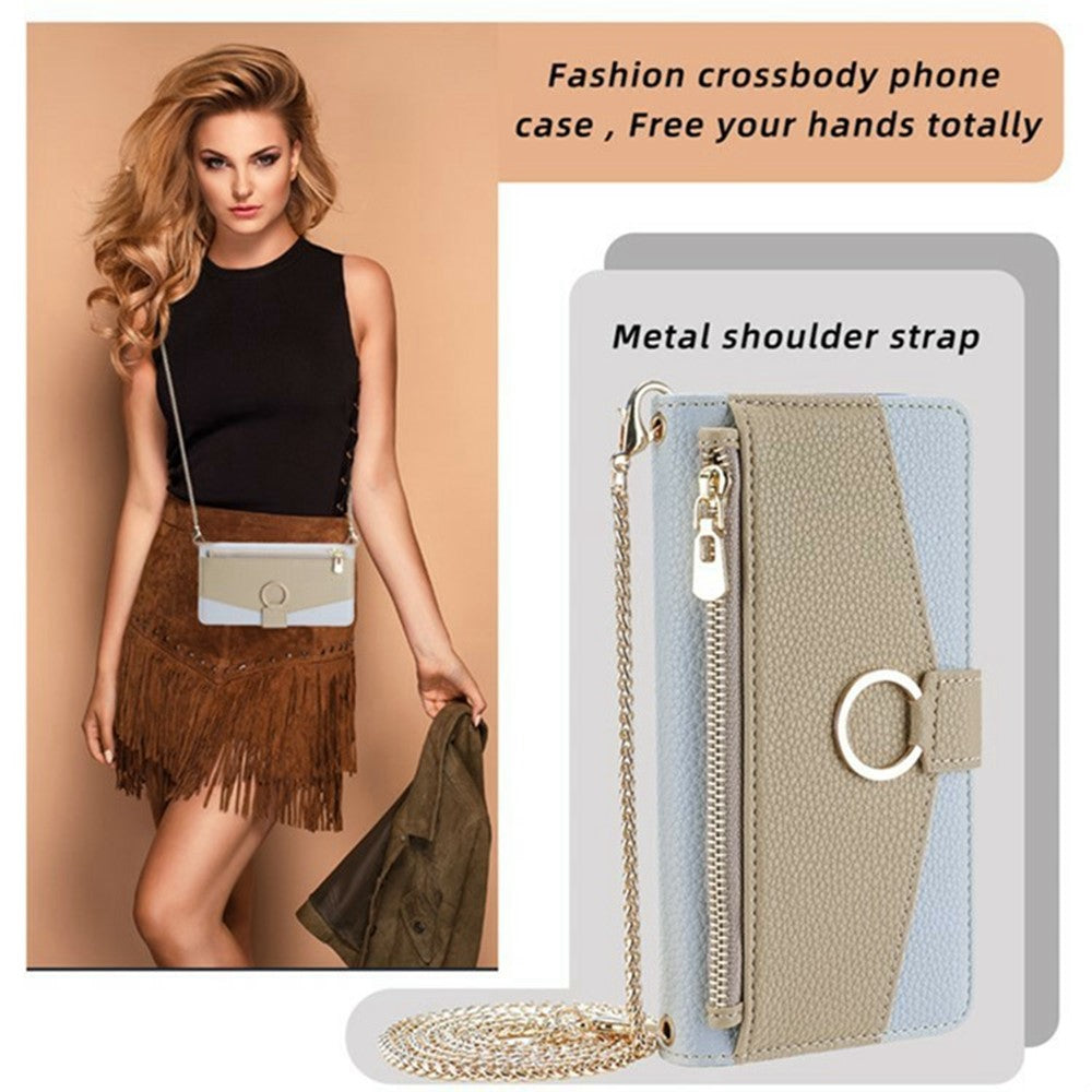 For Xiaomi 17 Pro Max Case Mirror Wallet Leather Phone Cover with Chain Shoulder Strap - Blue