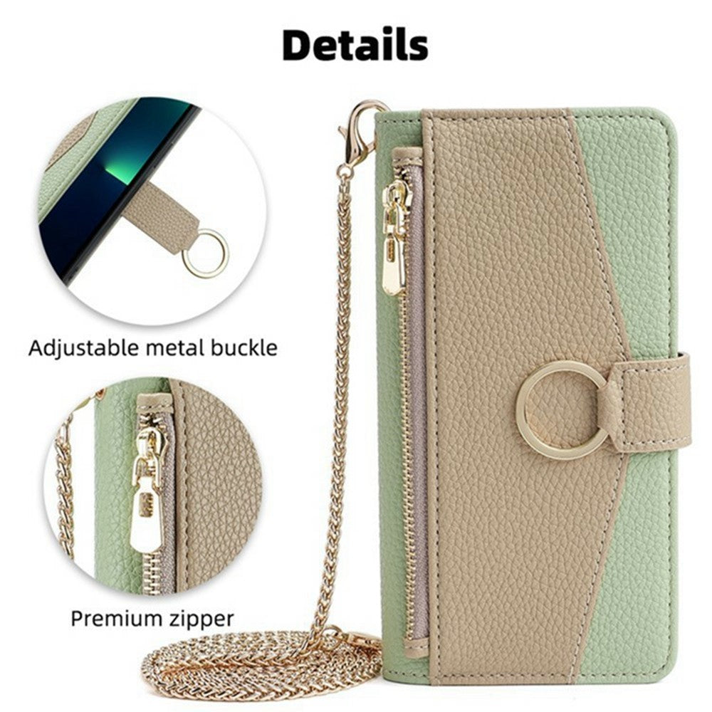 For Xiaomi 17 Pro Max Case Mirror Wallet Leather Phone Cover with Chain Shoulder Strap - Green