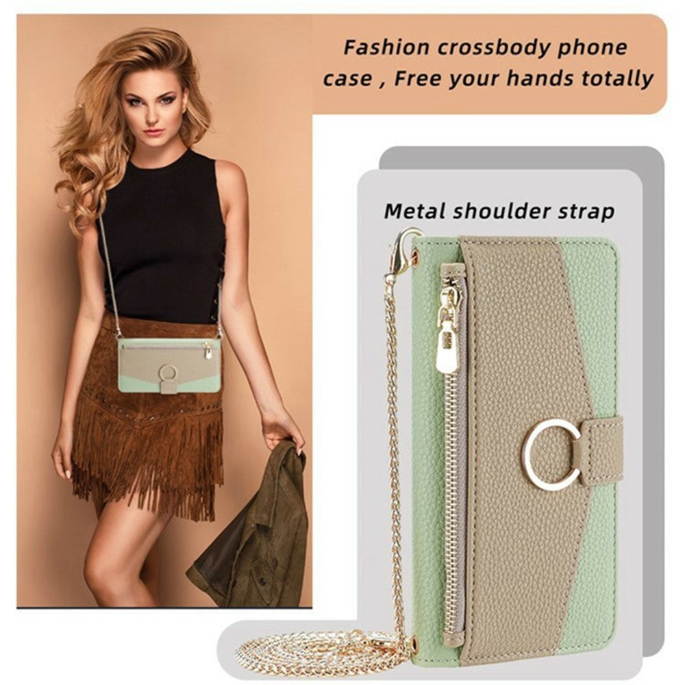 For Xiaomi 17 Pro Max Case Mirror Wallet Leather Phone Cover with Chain Shoulder Strap - Green