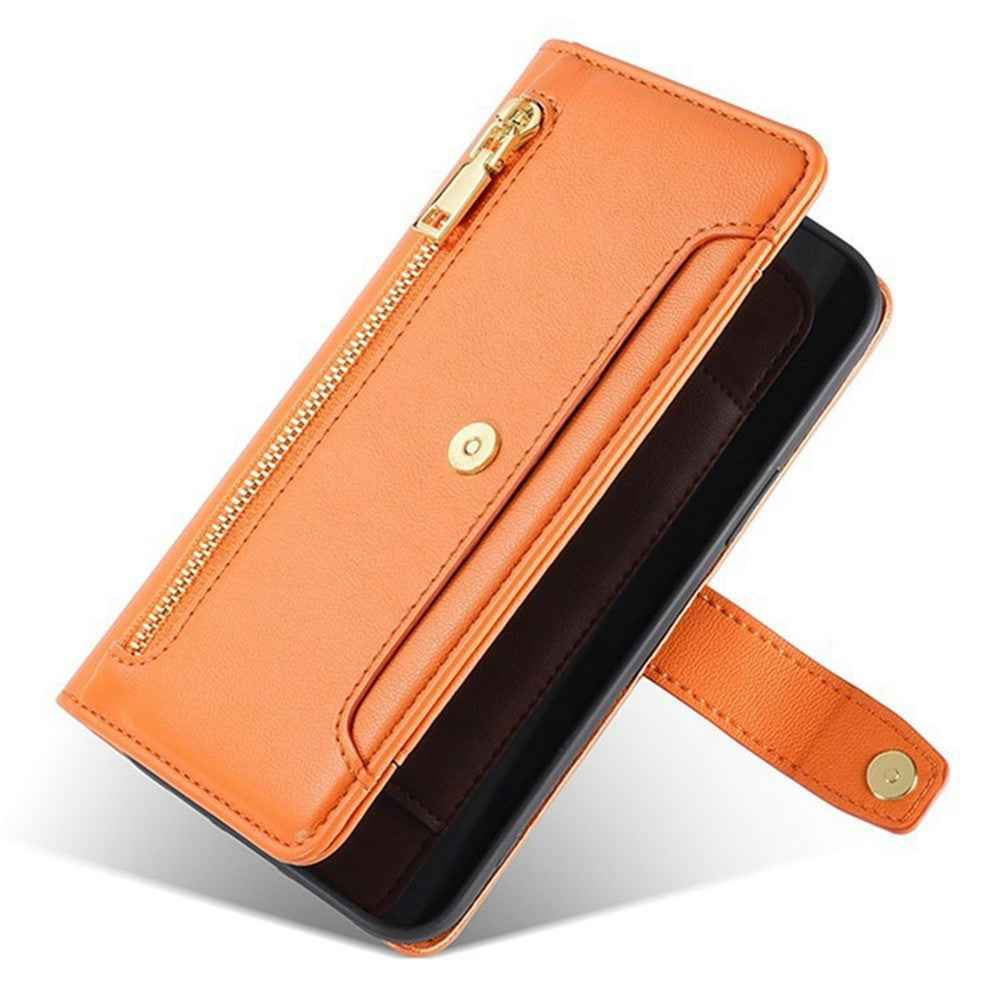 For Xiaomi 17 Pro Leather Case Zipper Pocket Wallet Phone Cover with 2 Straps - Orange