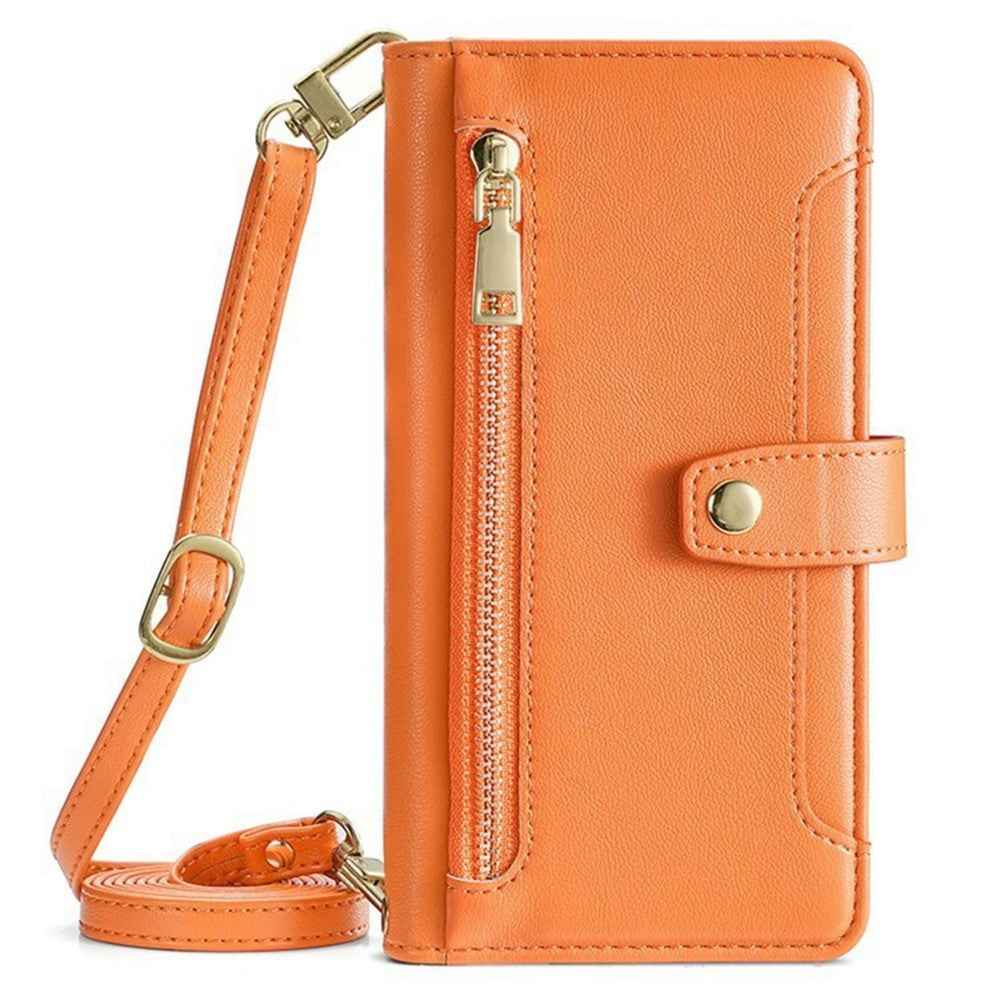 For Xiaomi 17 Pro Leather Case Zipper Pocket Wallet Phone Cover with 2 Straps - Orange