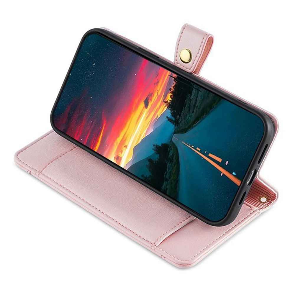 For Xiaomi 17 Pro Leather Case Zipper Pocket Wallet Phone Cover with 2 Straps - Pink