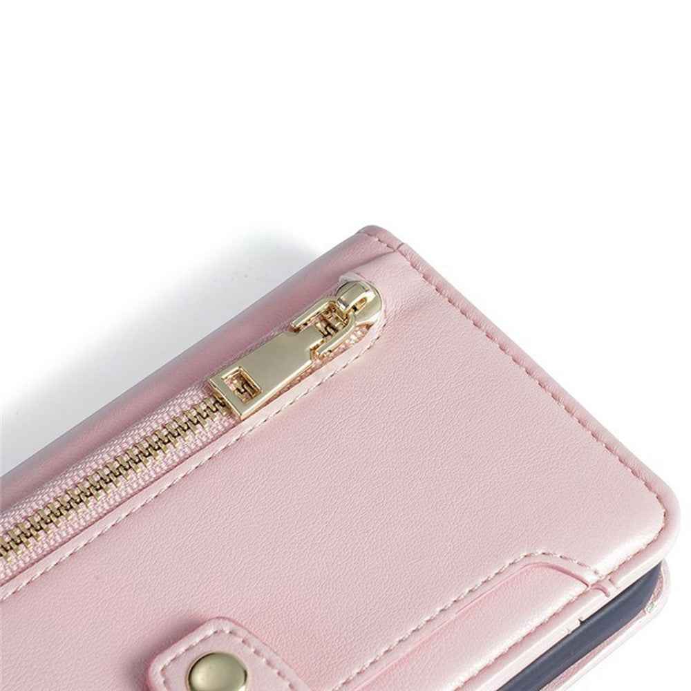 For Xiaomi 17 Pro Leather Case Zipper Pocket Wallet Phone Cover with 2 Straps - Pink