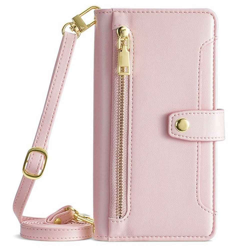 For Xiaomi 17 Pro Leather Case Zipper Pocket Wallet Phone Cover with 2 Straps - Pink