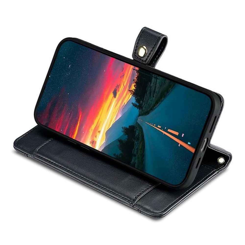 For Xiaomi 17 Pro Leather Case Zipper Pocket Wallet Phone Cover with 2 Straps - Black