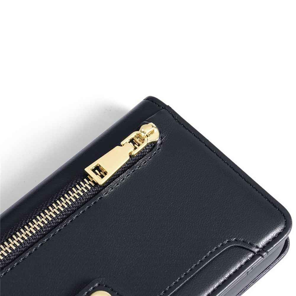 For Xiaomi 17 Pro Leather Case Zipper Pocket Wallet Phone Cover with 2 Straps - Black