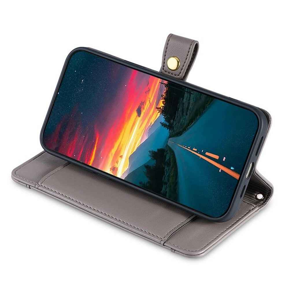 For Xiaomi 17 Pro Leather Case Zipper Pocket Wallet Phone Cover with 2 Straps - Grey