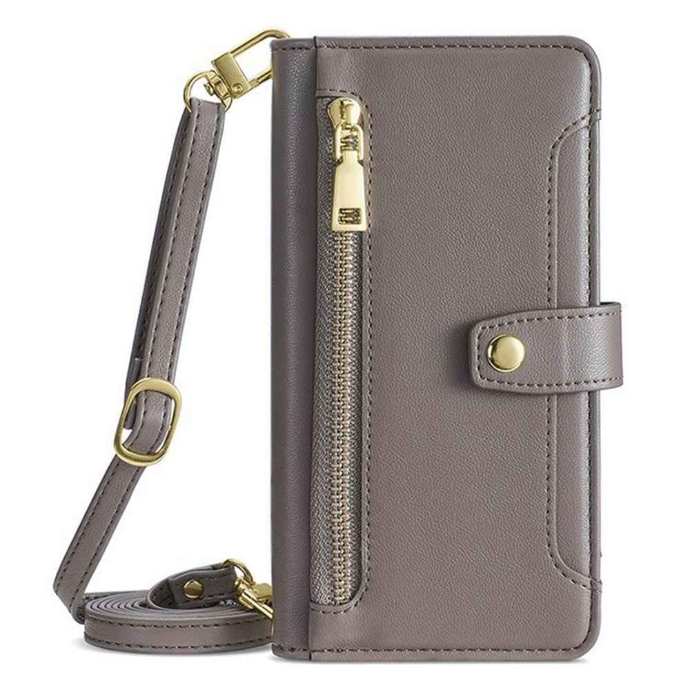 For Xiaomi 17 Pro Leather Case Zipper Pocket Wallet Phone Cover with 2 Straps - Grey