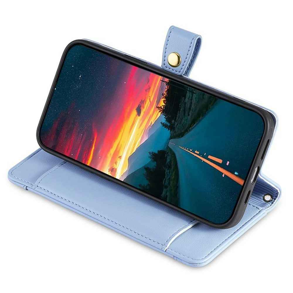 For Xiaomi 17 Pro Leather Case Zipper Pocket Wallet Phone Cover with 2 Straps - Blue